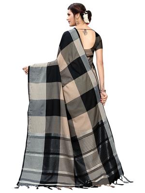 black cotton woven saree with blouse - 18370698 - Standard Image - 2