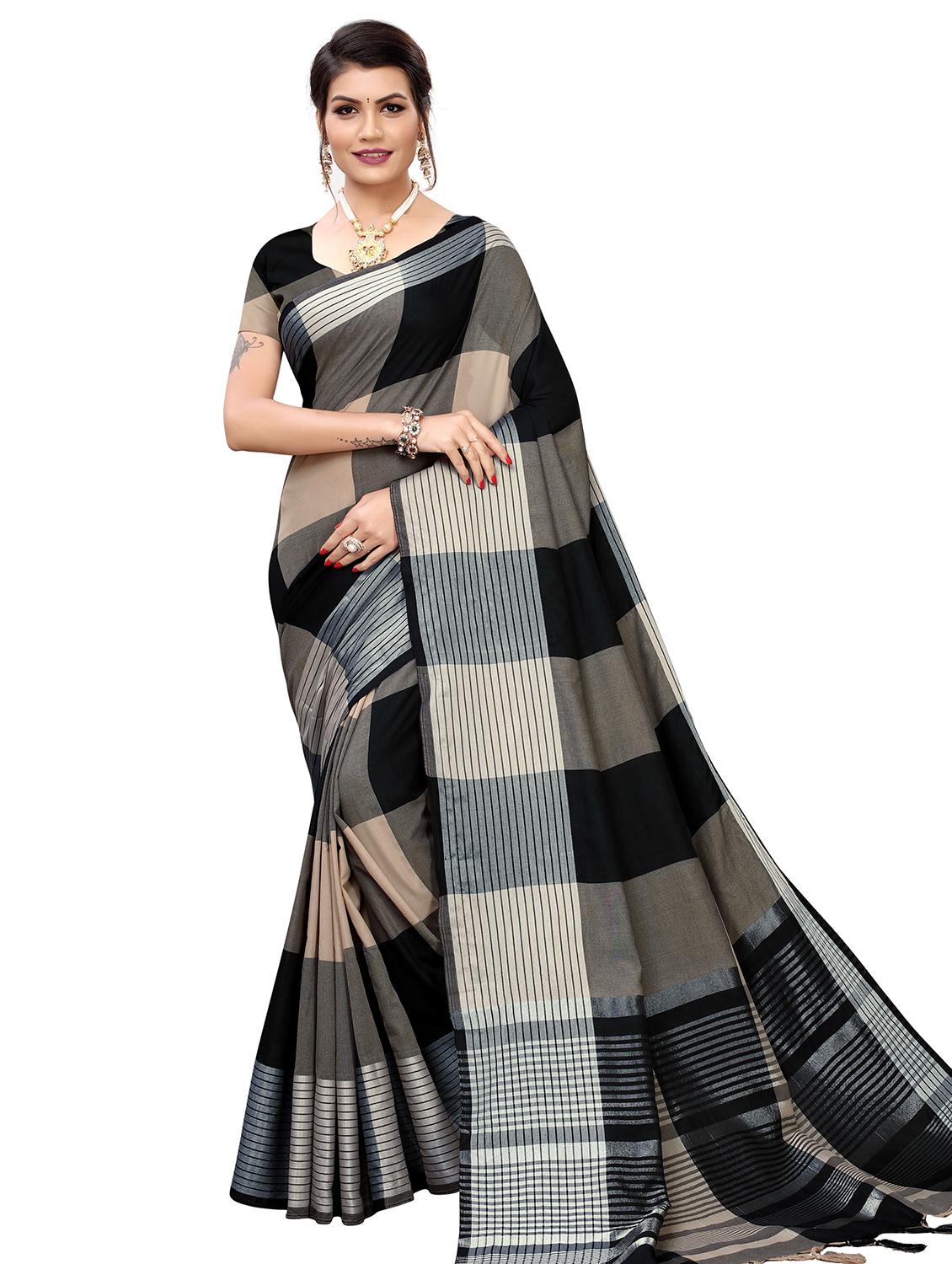 black cotton woven saree with blouse - 18370698 - Zoom Image - 1