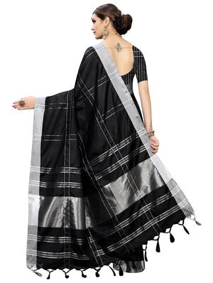 black cotton woven saree with blouse - 18370707 - Standard Image - 2