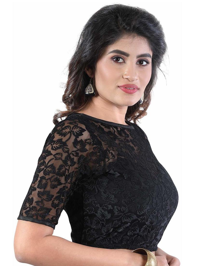 black cotton lycra solid blouse - 18370747 - Zoom Image - 2