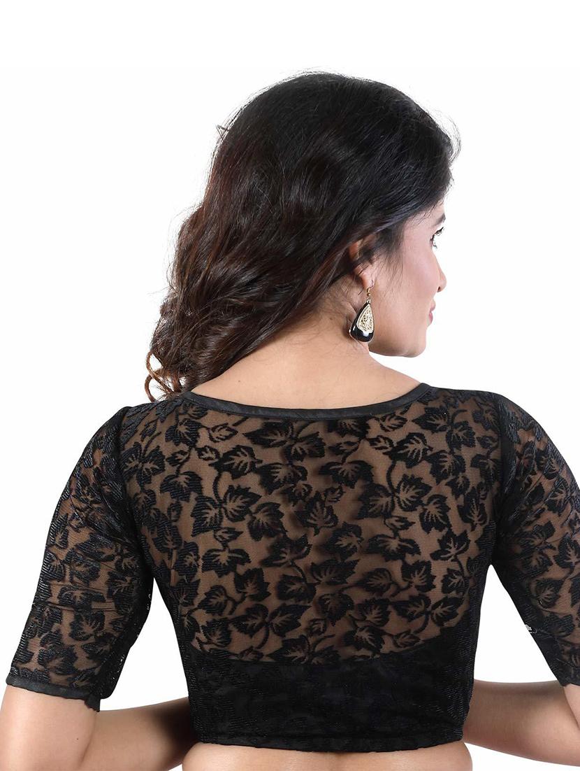 black cotton lycra solid blouse - 18370747 - Zoom Image - 3
