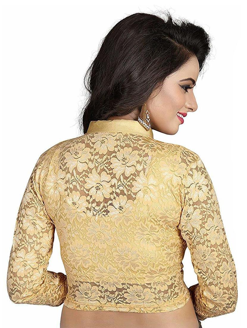 beige cotton lycra solid blouse - 18370748 - Zoom Image - 2