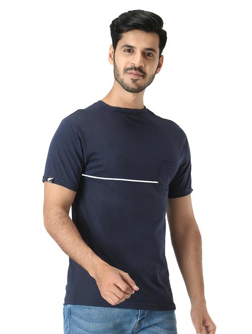 navy blue chest-printed t-shirt - 18370879 - Standard Image - 1