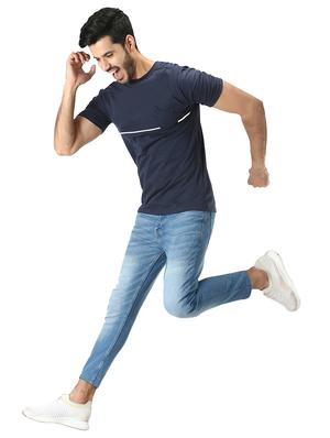 navy blue chest-printed t-shirt - 18370879 - Standard Image - 4