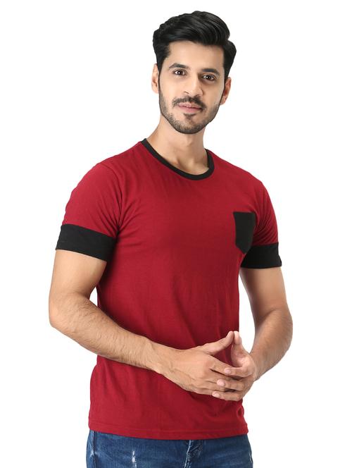 maroon color-blocked t-shirt - 18370885 - Standard Image - 1