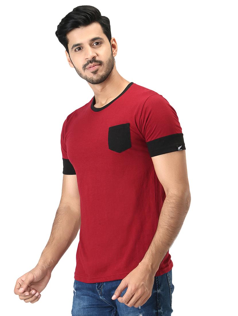 maroon color-blocked t-shirt - 18370885 - Zoom Image - 2