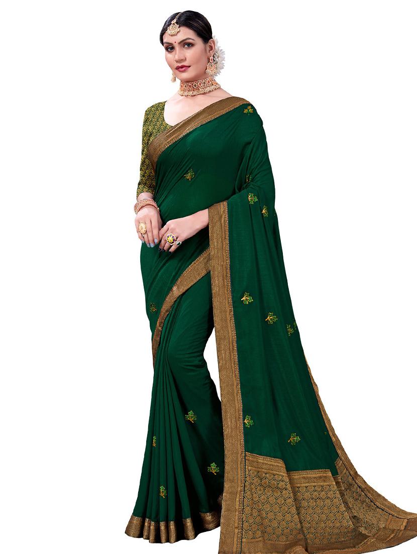 solid embroidered saree with blouse - 18371469 - Zoom Image - 1