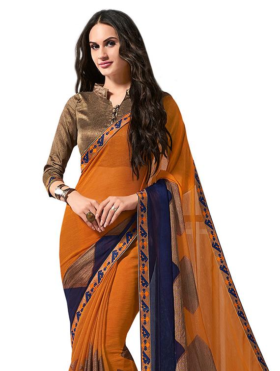 lace bordered geometric printed saree with blouse - 18371531 - Zoom Image - 2