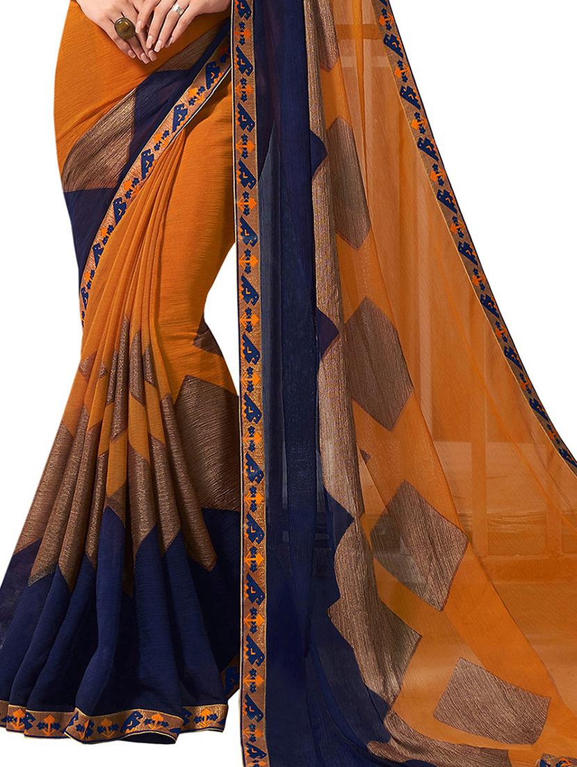 lace bordered geometric printed saree with blouse - 18371531 - Zoom Image - 3