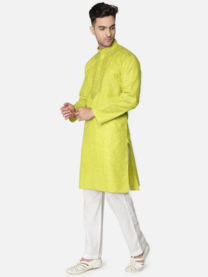 green neck embroidered long kurta - 18371550 - Standard Image - 3