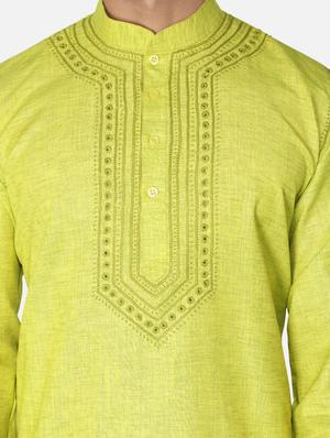 green neck embroidered long kurta - 18371550 - Standard Image - 6