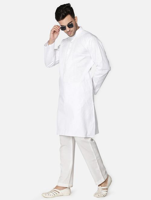 white neck embroidered long kurta - 18371551 - Standard Image - 1