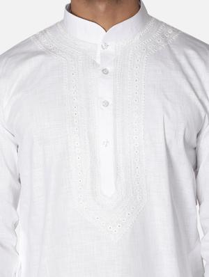 white neck embroidered long kurta - 18371551 - Standard Image - 6