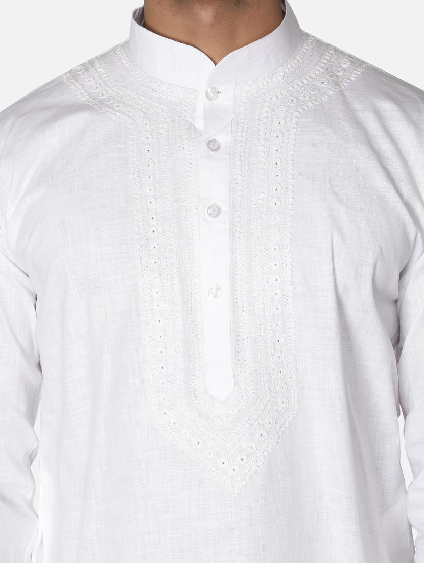 white neck embroidered long kurta - 18371551 - Zoom Image - 6