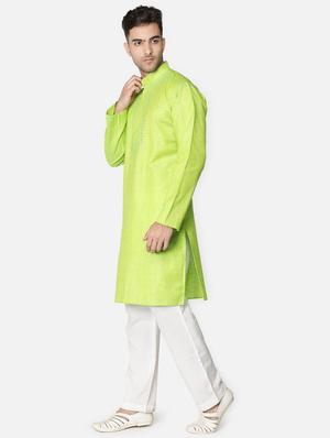 green neck embroidered long kurta - 18371553 - Standard Image - 3
