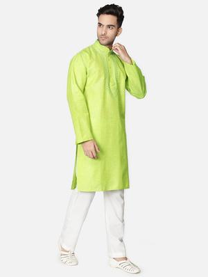 green neck embroidered long kurta - 18371553 - Standard Image - 4