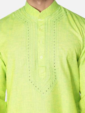 green neck embroidered long kurta - 18371553 - Standard Image - 6