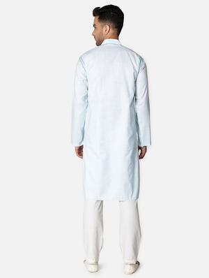 light blue neck embroidered long kurta - 18371554 - Standard Image - 5