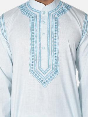 light blue neck embroidered long kurta - 18371554 - Standard Image - 6