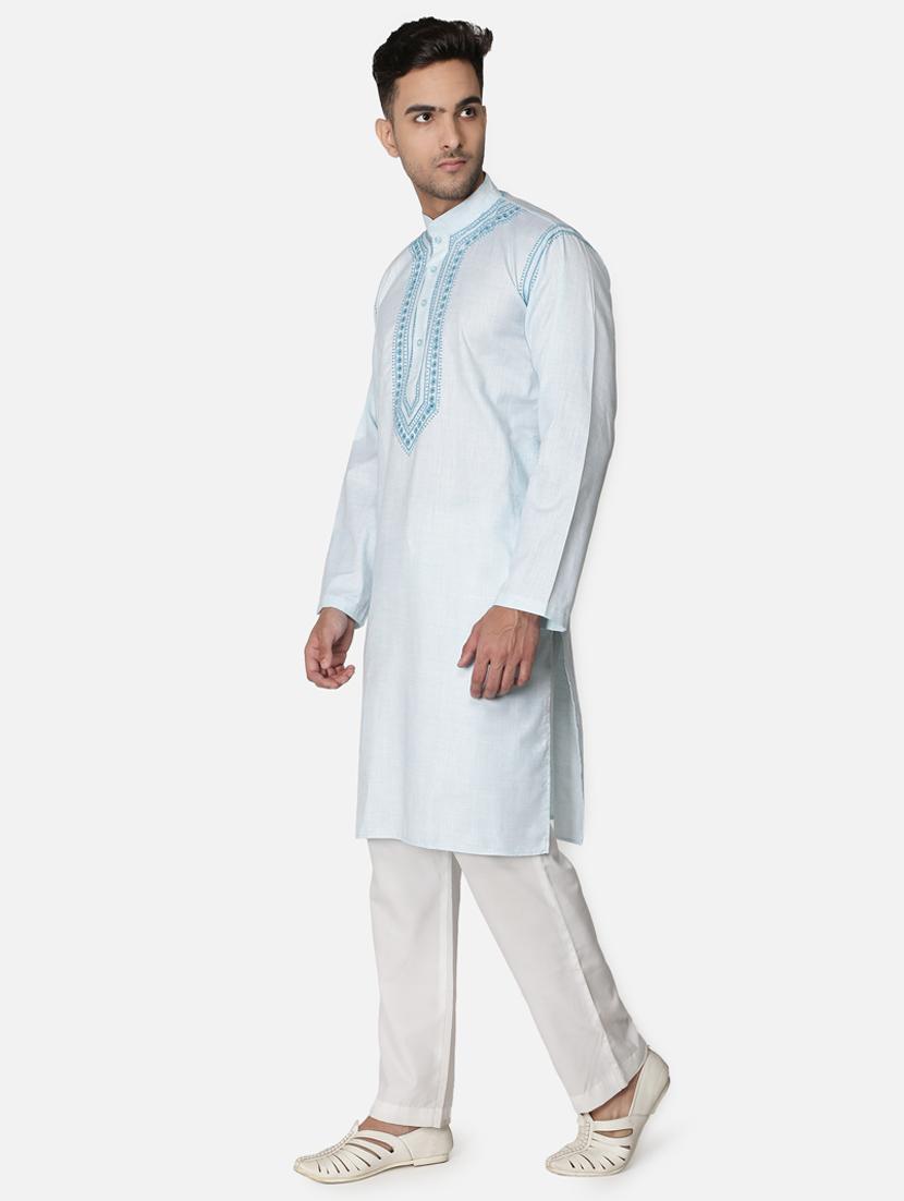 light blue neck embroidered long kurta - 18371554 - Zoom Image - 3
