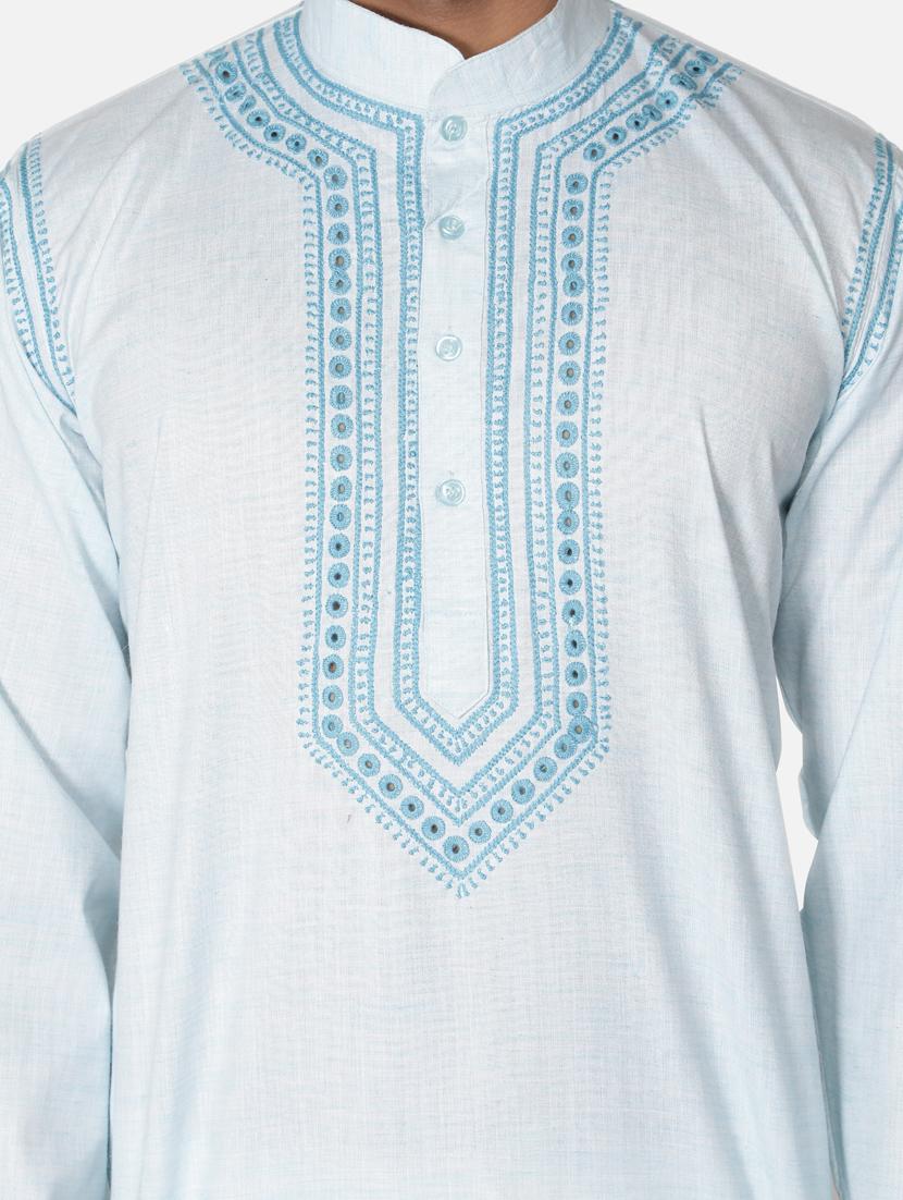 light blue neck embroidered long kurta - 18371554 - Zoom Image - 6