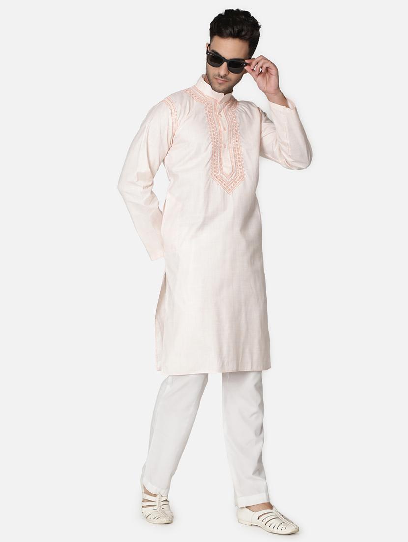 pink neck embroidered long kurta - 18371555 - Zoom Image - 1