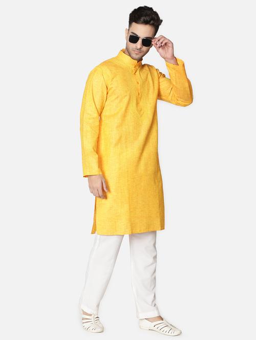 yellow neck embroidered long kurta - 18371557 - Standard Image - 1