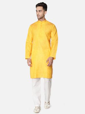 yellow neck embroidered long kurta - 18371557 - Standard Image - 2