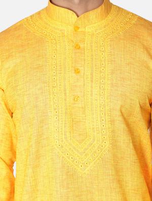 yellow neck embroidered long kurta - 18371557 - Standard Image - 6