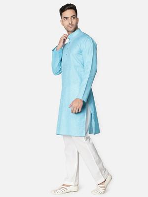 blue neck embroidered long kurta - 18371558 - Standard Image - 3