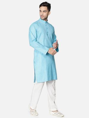 blue neck embroidered long kurta - 18371558 - Standard Image - 4