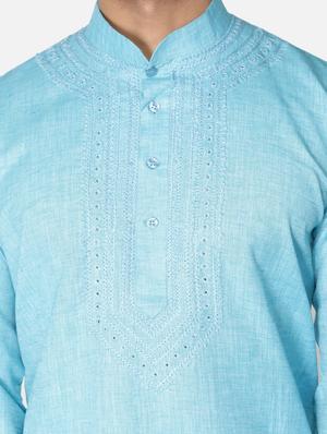 blue neck embroidered long kurta - 18371558 - Standard Image - 6