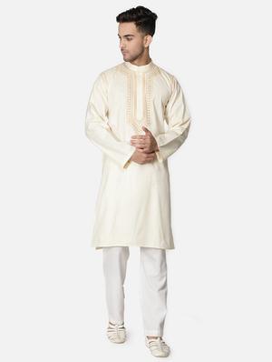 cream neck embroidered long kurta - 18371560 - Standard Image - 2