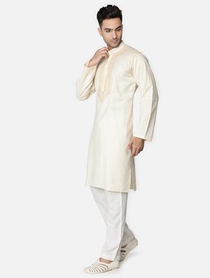 cream neck embroidered long kurta - 18371560 - Standard Image - 3