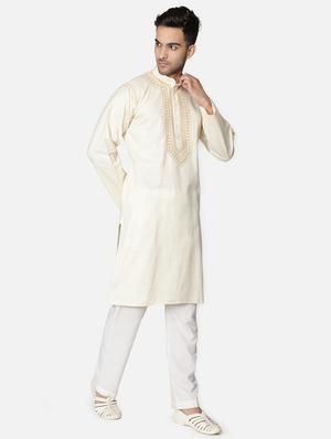 cream neck embroidered long kurta - 18371560 - Standard Image - 4