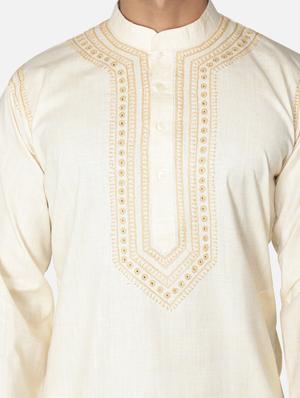 cream neck embroidered long kurta - 18371560 - Standard Image - 6