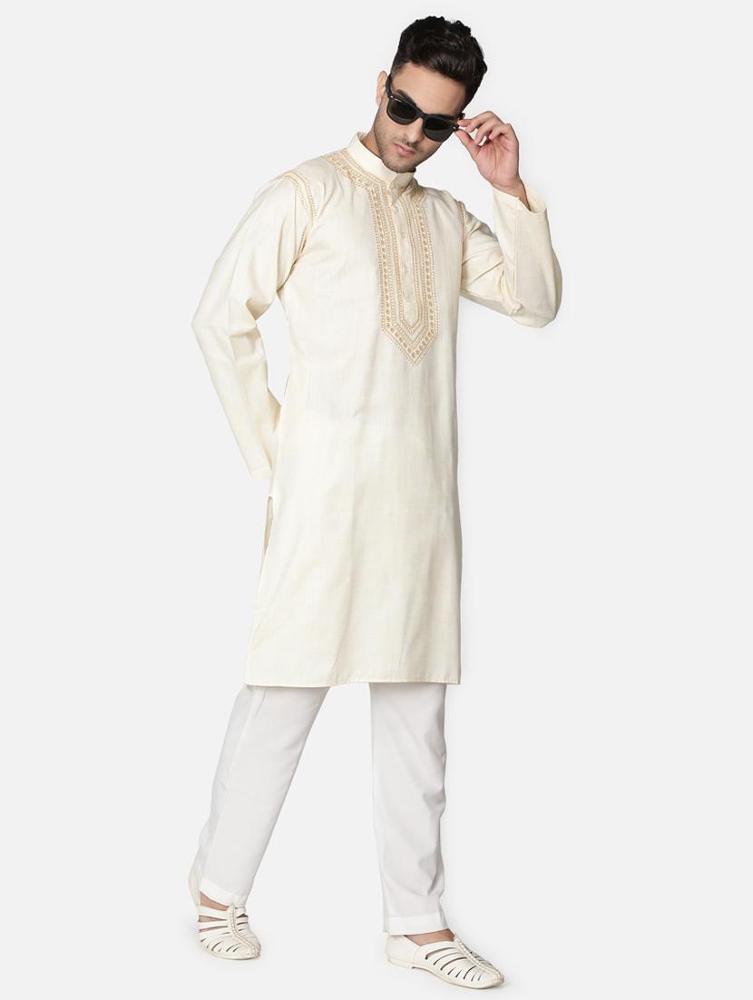 cream neck embroidered long kurta - 18371560 - Zoom Image - 1