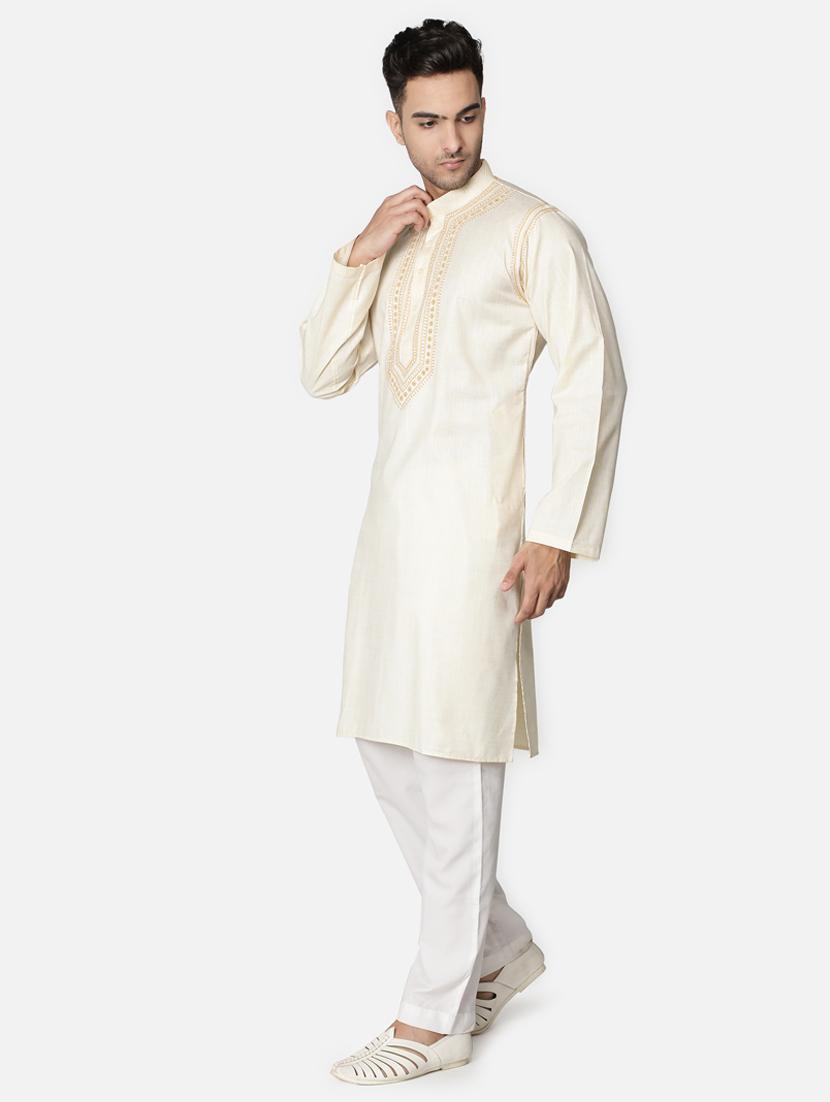 cream neck embroidered long kurta - 18371560 - Zoom Image - 3