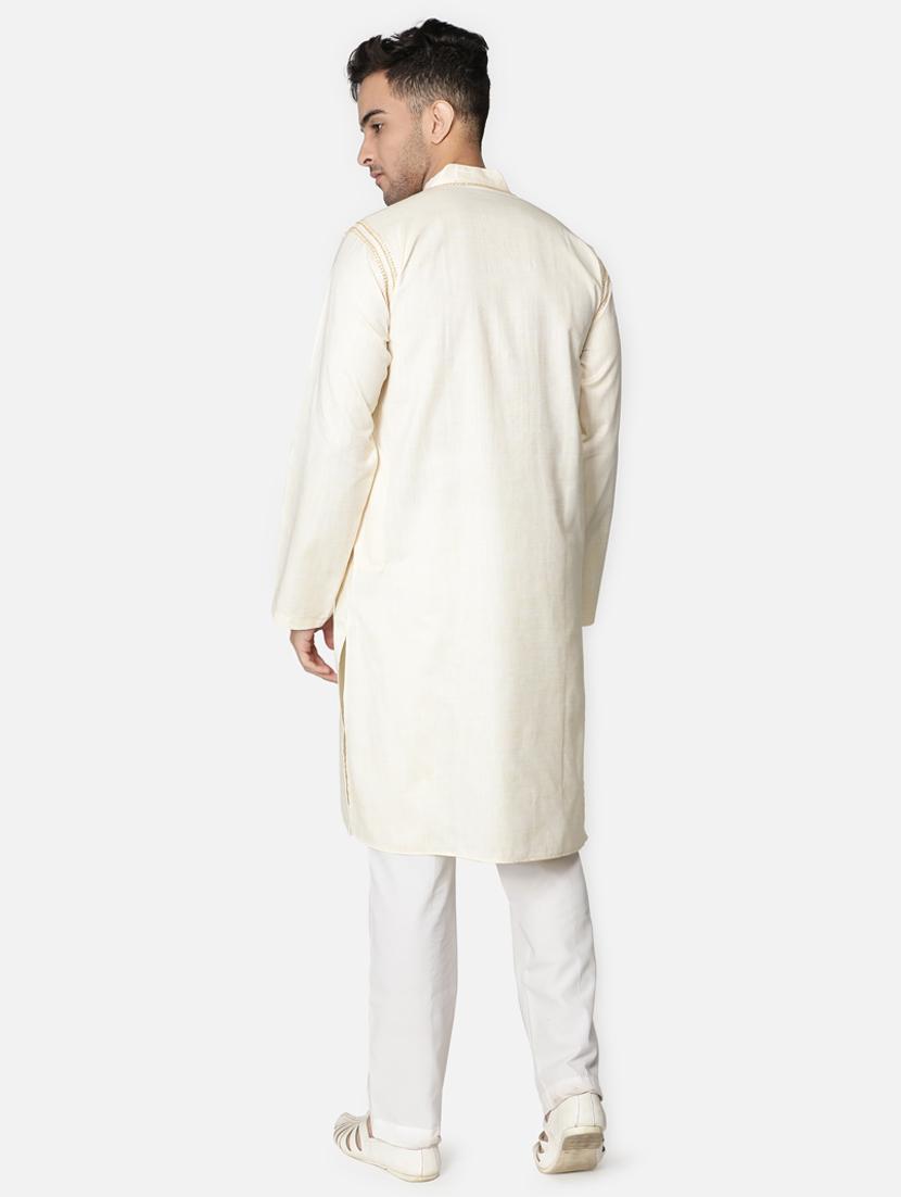 cream neck embroidered long kurta - 18371560 - Zoom Image - 5