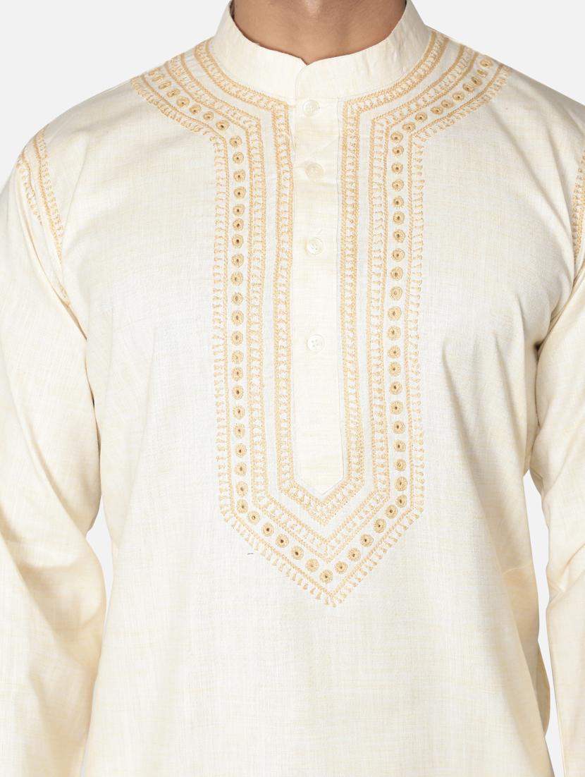 cream neck embroidered long kurta - 18371560 - Zoom Image - 6