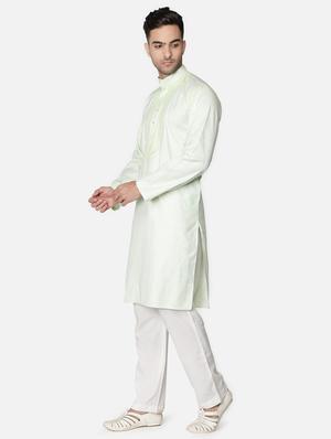 green neck embroidered long kurta - 18371561 - Standard Image - 3