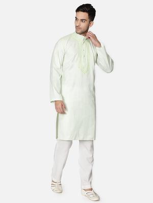 green neck embroidered long kurta - 18371561 - Standard Image - 4