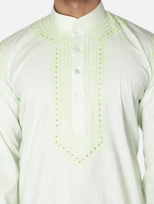 green neck embroidered long kurta - 18371561 - Standard Image - 6