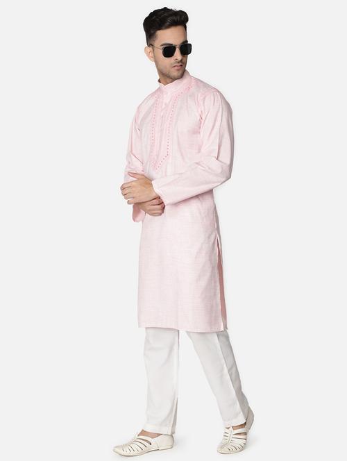pink neck embroidered long kurta - 18371562 - Standard Image - 1