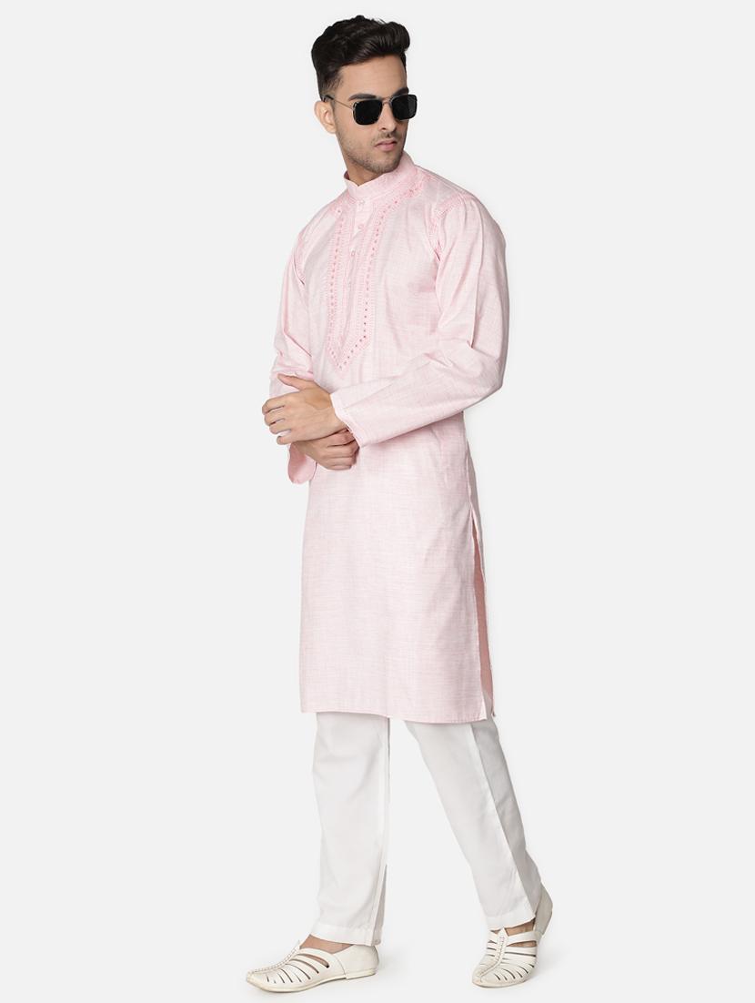 pink neck embroidered long kurta - 18371562 - Zoom Image - 1