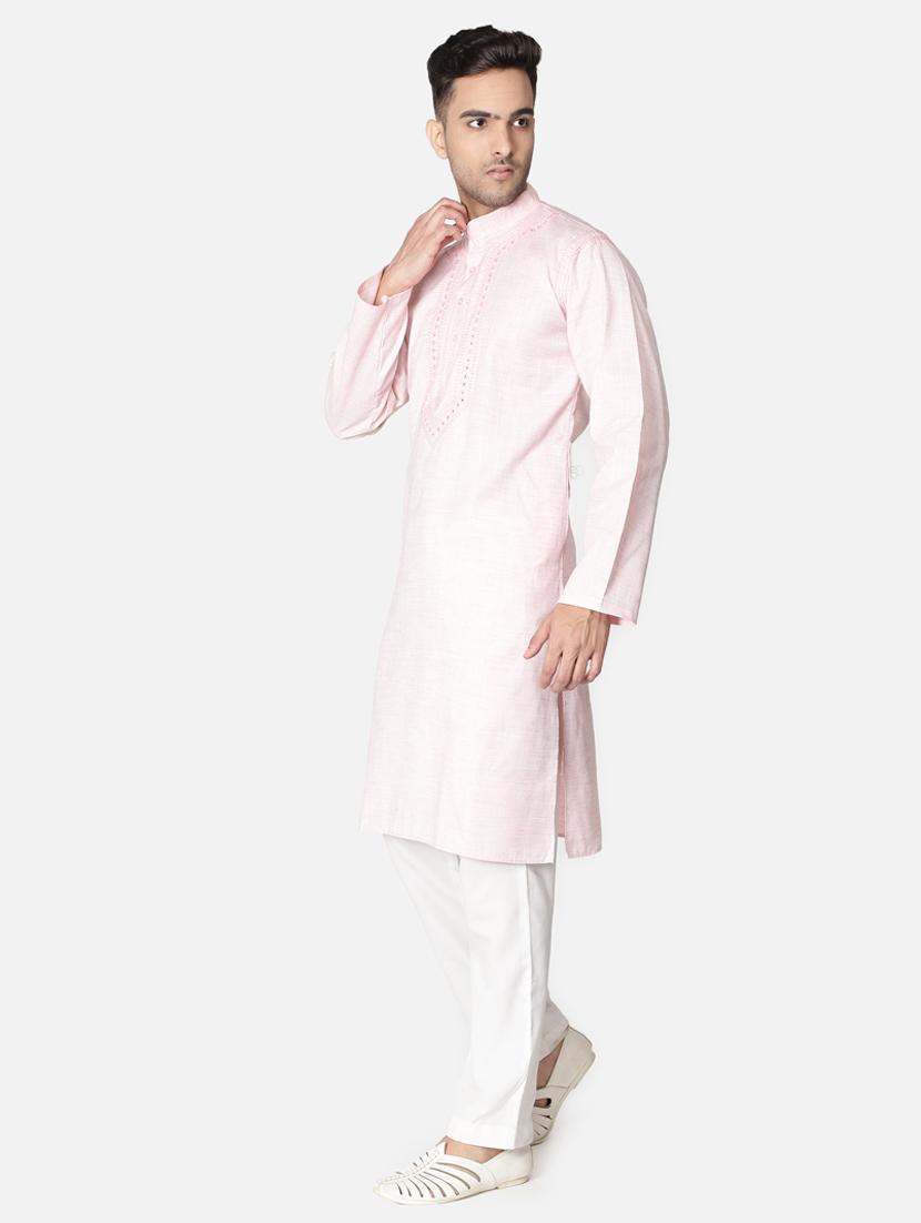 pink neck embroidered long kurta - 18371562 - Zoom Image - 4