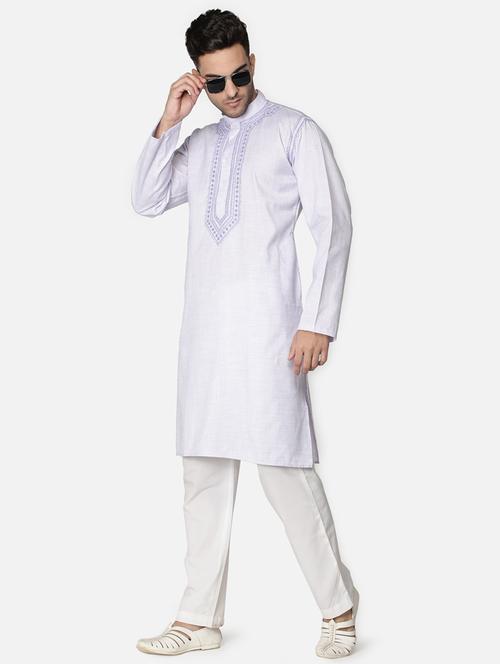 purple neck embroidered long kurta - 18371563 - Standard Image - 1