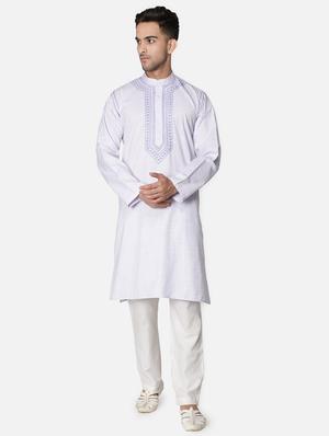 purple neck embroidered long kurta - 18371563 - Standard Image - 2