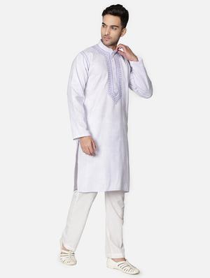 purple neck embroidered long kurta - 18371563 - Standard Image - 4
