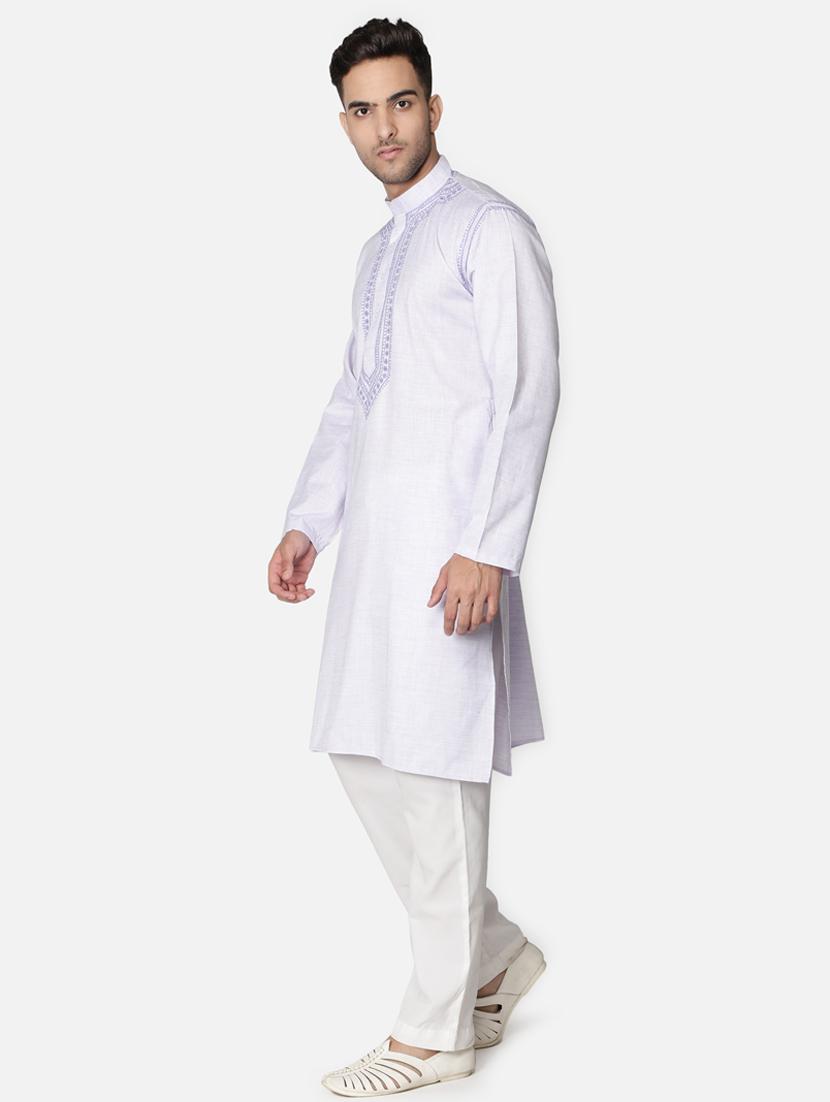purple neck embroidered long kurta - 18371563 - Zoom Image - 3